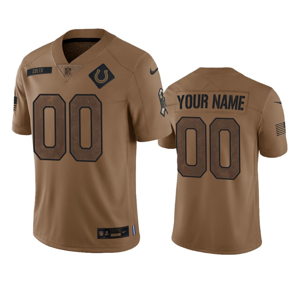 Men%27s Indianapolis Colts Active Player Custom 2023 Brown Salute To Service Limited Football Stitched Jersey